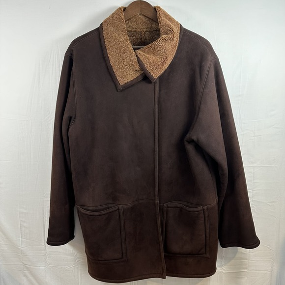 Doncaster Jackets & Blazers - Vintage Doncaster Womens Brown Suede Leather Faux Shearling Lined Coat Medium